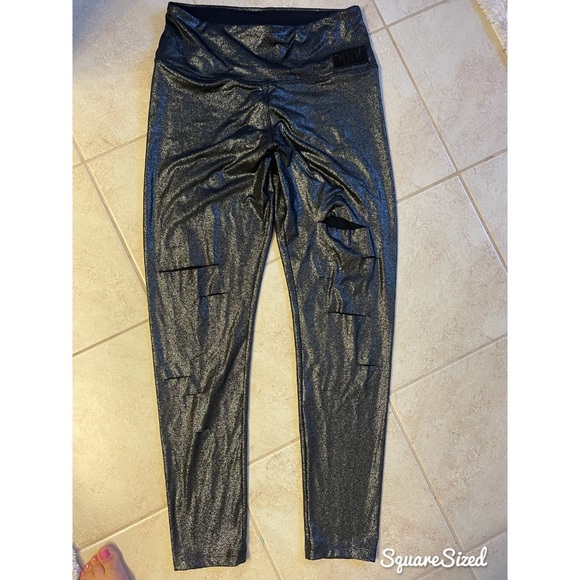 PINK Victoria's Secret Pants - PINK Victoria Secret Shiny Black sparkle leggings large